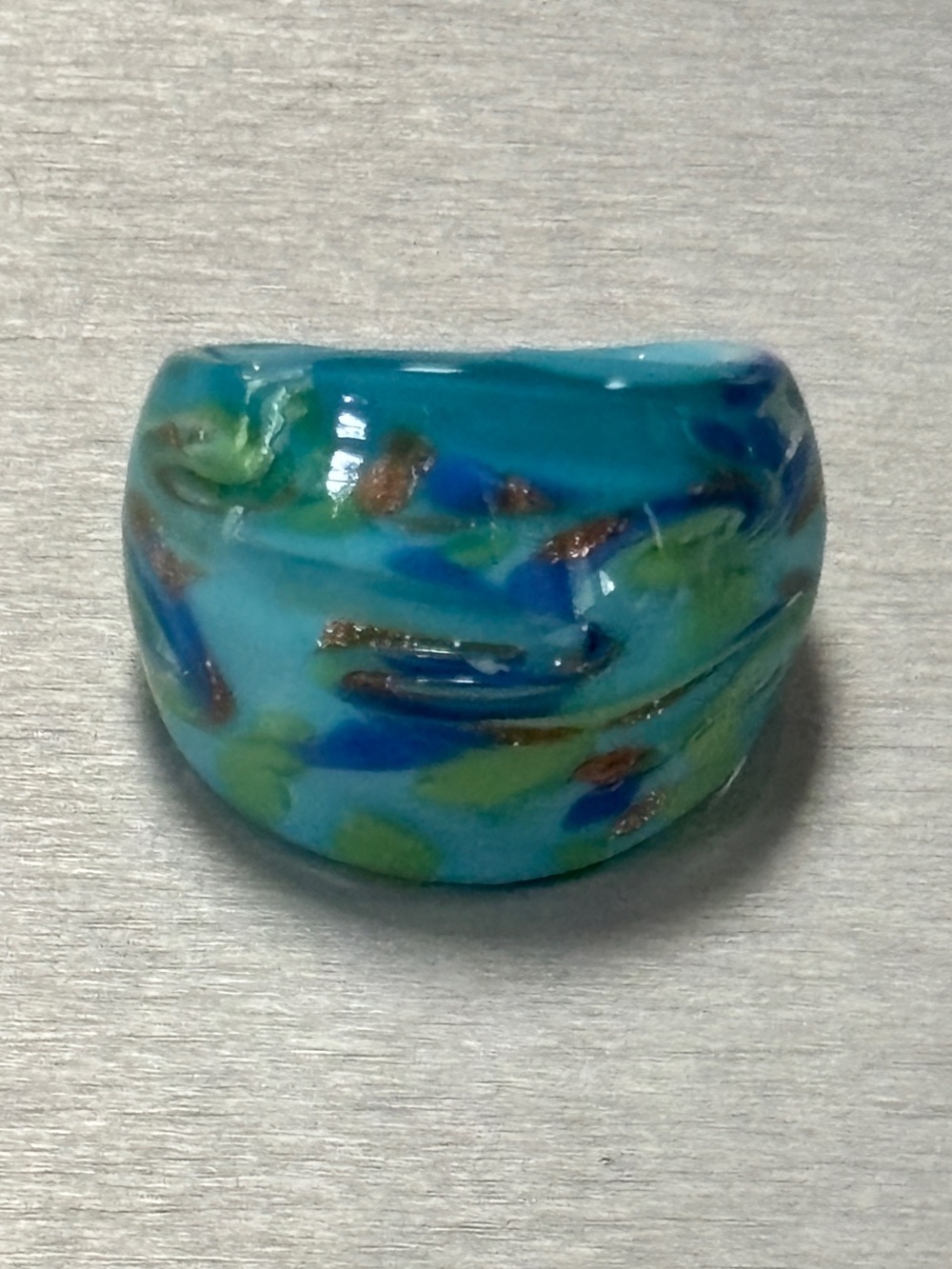 Blue Glass Swirl Statement Ring size 10